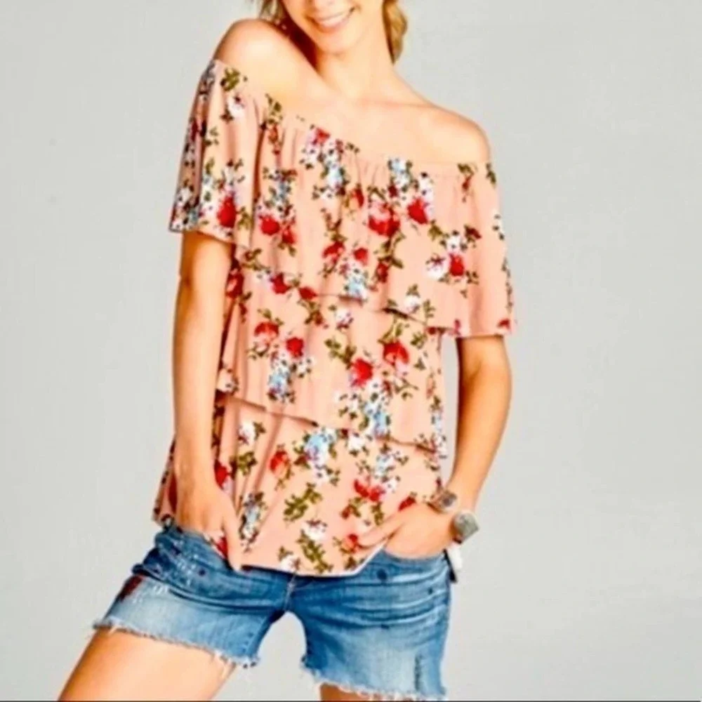 Last One: Blush Floral 3-Tier Ruffle Top BRAND NEW - Picture 6 of 7